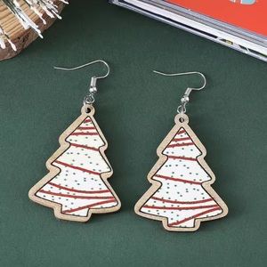 🎄Christmas Christmas Tree Candy Cane Wooden Dangle Earrings